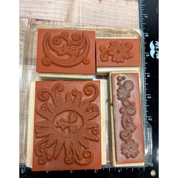 2000 STAMPIN' UP! Sun Moon & Stars Wood Mounted Rubber Stamp set of 4 Celestial - Picture 4 of 4